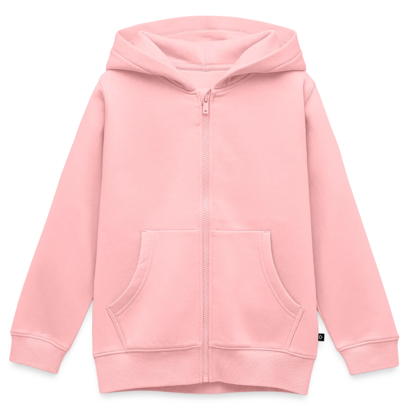 Geneva badge on a kids premium organic zip-up hoodie
