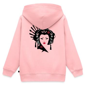 Geisha mit Kopfhörer - Kinder Premium Organic Zip Hoodie - Rosa - Hinten - AI Model Kid Female (0cm)
