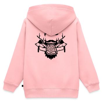 Un bûcheron avec une scie et la hache - Sweat Premium à capuche zippé enfant bio - rose - Dos - AI Model Kid Female (0cm)