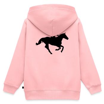 Pferdesport - Kinder Premium Organic Zip Hoodie - Rosa - Hinten - AI Model Kid Female (0cm)