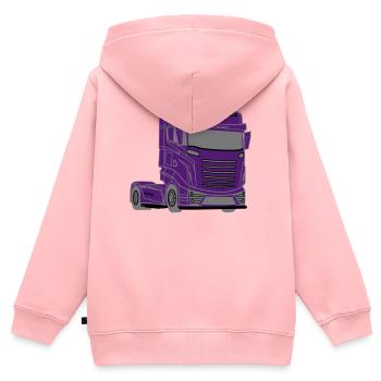 Camion, Camion, Camion, Voiture, Camionneur, Voiture, - Sweat Premium à capuche zippé enfant bio - rose - Dos - AI Model Kid Female (0cm)