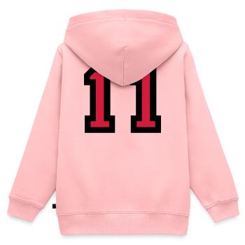 Le numéro 11 - numéro onze - Sweat Premium à capuche zippé enfant bio - rose - Dos - AI Model Kid Female (0cm)