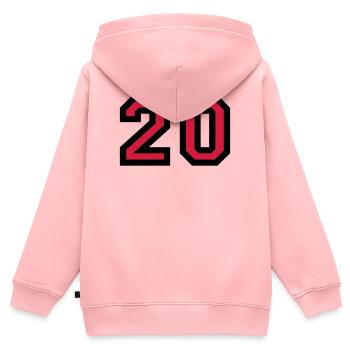 Le numéro 20 - nombre de vingt - Sweat Premium à capuche zippé enfant bio - rose - Dos - AI Model Kid Female (0cm)