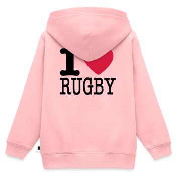 Ich liebe Rugby - Ich liebe Rugby - Kinder Premium Organic Zip Hoodie - Rosa - Hinten - AI Model Kid Female (0cm)