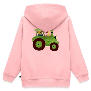 Mit dem Trecker unterwegs - Kinder Premium Organic Zip Hoodie - Rosa - Hinten - AI Model Kid Female (0cm)
