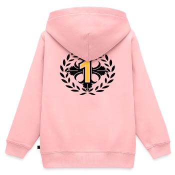 Le numéro un avec une couronne de laurier et la - Sweat Premium à capuche zippé enfant bio - rose - Dos - AI Model Kid Female (0cm)