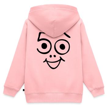 50 ans et toujours frais! - Sweat Premium à capuche zippé enfant bio - rose - Dos - AI Model Kid Female (0cm)