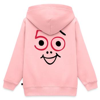 50 ans et toujours frais! - Sweat Premium à capuche zippé enfant bio - rose - Dos - AI Model Kid Female (0cm)