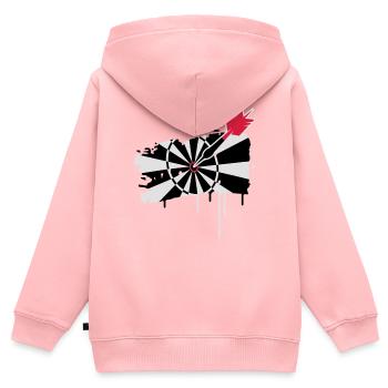 Jeu de fléchettes avec des fléchettes - Sweat Premium à capuche zippé enfant bio - rose - Dos - AI Model Kid Female (0cm)