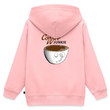 Kaffee Junkie - Kinder Premium Organic Zip Hoodie - Rosa - Hinten - AI Model Kid Female (0cm)