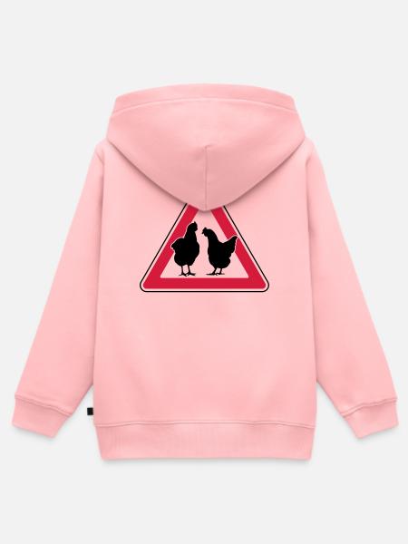 Poulet du soir Poulet attention poules élevées en liberté - Sweat Premium à capuche zippé enfant bio - rose