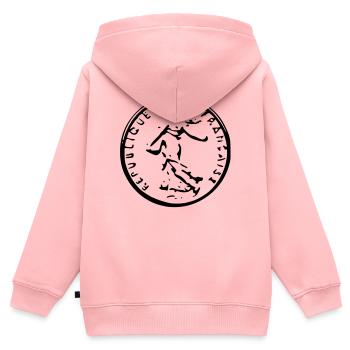 Soyons Franc - Sweat Premium à capuche zippé enfant bio - rose - Dos - AI Model Kid Female (0cm)
