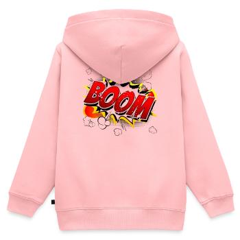 Boom Comic Grafik - Kinder Premium Organic Zip Hoodie - Rosa - Hinten - AI Model Kid Female (0cm)