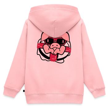 Schwein mit Brille und Rettungsring - Kinder Premium Organic Zip Hoodie - Rosa - Hinten - AI Model Kid Female (0cm)