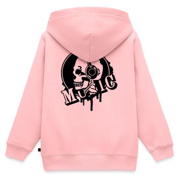 Un crâne avec des écouteurs dans le profil - Sweat Premium à capuche zippé enfant bio - rose - Dos - AI Model Kid Female (0cm)