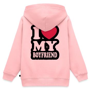 I love my boyfriend - J'aime mon ami - Sweat Premium à capuche zippé enfant bio - rose - Dos - AI Model Kid Female (0cm)