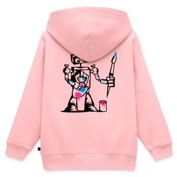 Roboter mit einem Pinsel - Kinder Premium Organic Zip Hoodie - Rosa - Hinten - AI Model Kid Female (0cm)