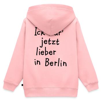 Ick wär' jetzt lieber in Berlin - Kinder Premium Organic Zip Hoodie - Rosa - Hinten - AI Model Kid Female (0cm)