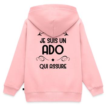 adolescent / enfant / ado / adolescente - Sweat Premium à capuche zippé enfant bio - rose - Dos - AI Model Kid Female (0cm)