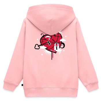 coeur lacé et réparé avec trou de serrure - Sweat Premium à capuche zippé enfant bio - rose - Dos - AI Model Kid Female (0cm)