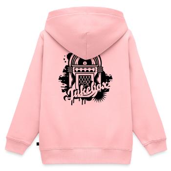 Jukebox dans le style Stencil Street Art avec typographie - Sweat Premium à capuche zippé enfant bio - rose - Dos - AI Model Kid Female (0cm)