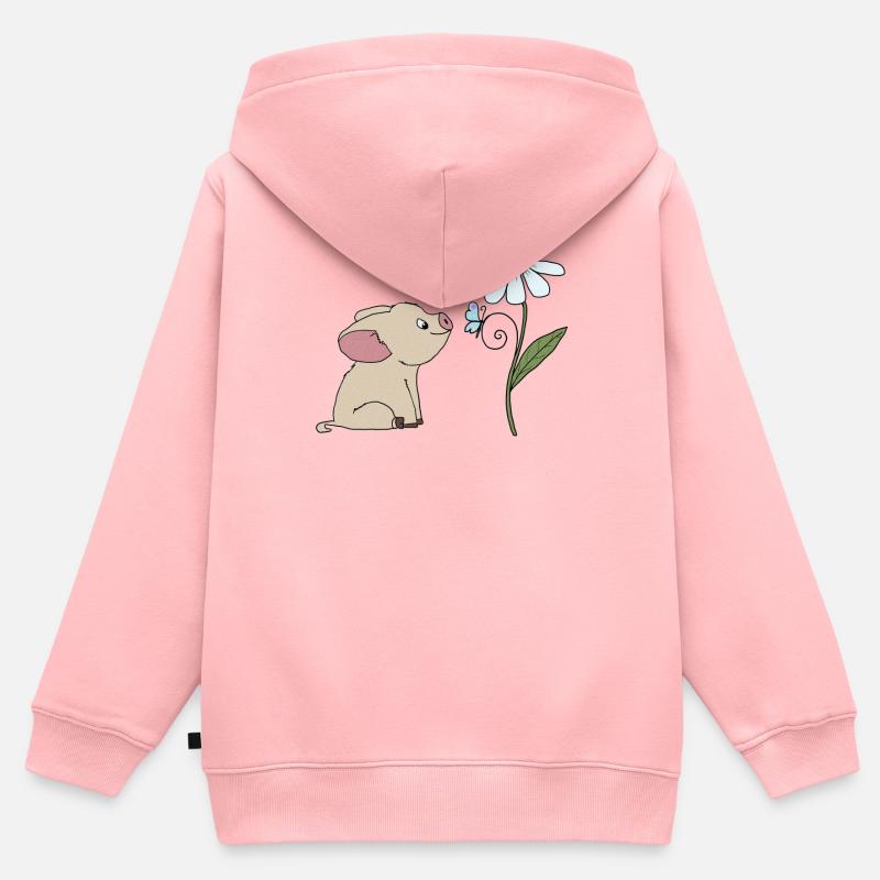 Cochons et papillons - Sweat Premium à capuche zippé enfant bio - rose