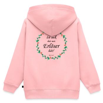 Christliches Design – Mein Erlöser lebt Hiob 19,25 - Kinder Premium Organic Zip Hoodie - Rosa - Hinten - AI Model Kid Female (0cm)