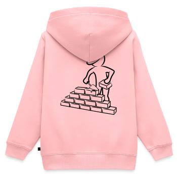Bauarbeiter mit Maurerkelle, Mörtel und Mauer - Kinder Premium Organic Zip Hoodie - Rosa - Hinten - AI Model Kid Female (0cm)