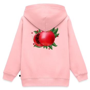 blutrote geöffnete Granatäpfel mit Blätter - Kinder Premium Organic Zip Hoodie - Rosa - Hinten - AI Model Kid Female (0cm)