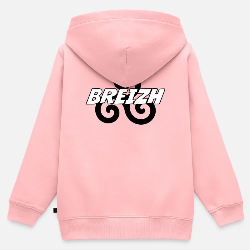 Breizh - Bretagne - BZH - Sweat Premium à capuche zippé enfant bio - rose