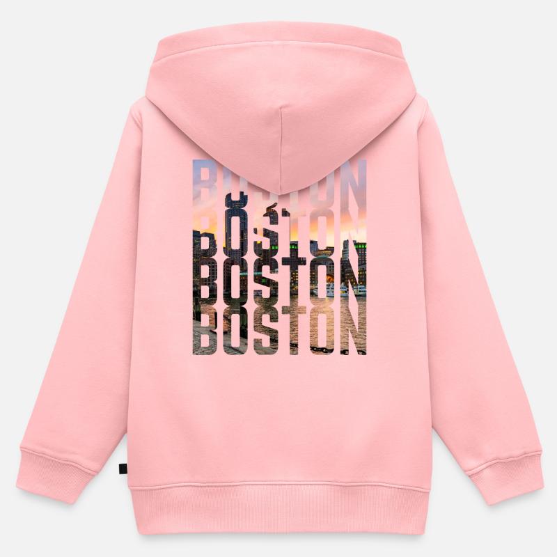 Lettrage Boston Skyline - Sweat Premium à capuche zippé enfant bio - rose