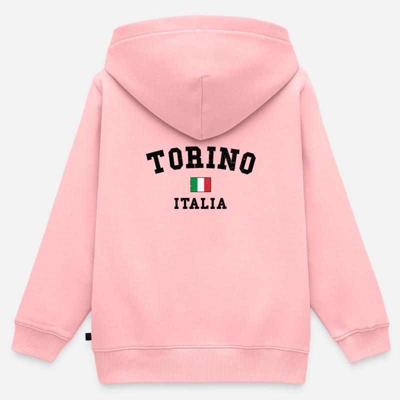Turin Italie Drapeau Design minimal - Sweat Premium à capuche zippé enfant bio - rose