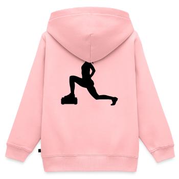 Fille ou dame qui fait des marches ou de l’aérobic - Sweat Premium à capuche zippé enfant bio - rose - Dos - AI Model Kid Female (0cm)