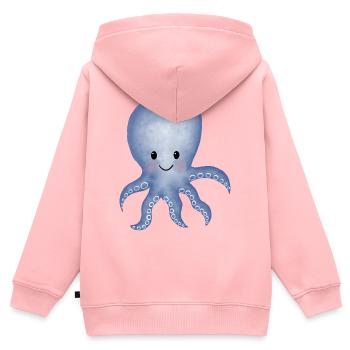 Calmar poulpe - Sweat Premium à capuche zippé enfant bio - rose - Dos - AI Model Kid Female (0cm)