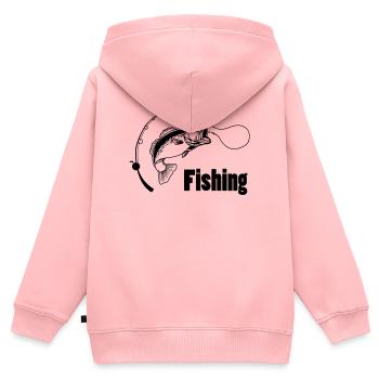 Angelrute mit Haken und Fisch - Kinder Premium Organic Zip Hoodie - Rosa - Hinten - AI Model Kid Female (0cm)
