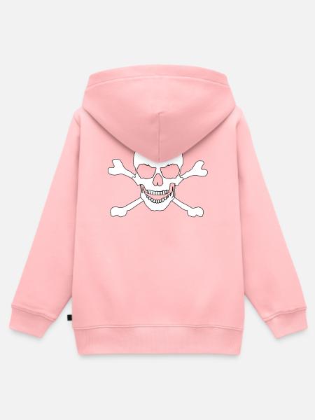 Crâne et os croisés - Sweat Premium à capuche zippé enfant bio - rose