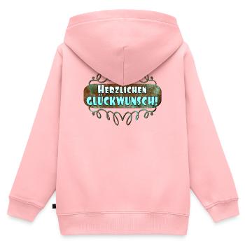 Herzlichen Glückwunsch GRATULATION GRUß - Kinder Premium Organic Zip Hoodie - Rosa - Hinten - AI Model Kid Female (0cm)