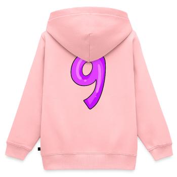 Nummer 9 - Kinder Premium Organic Zip Hoodie - Rosa - Hinten - AI Model Kid Female (0cm)