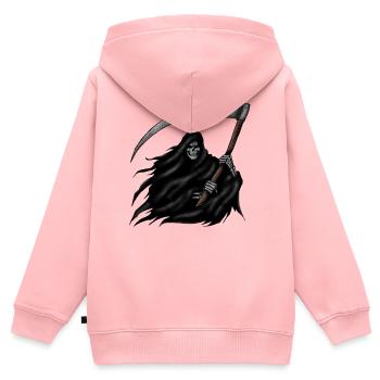 Grim Reaper mit Sense auf Schwarzem Hintergrund - Kinder Premium Organic Zip Hoodie - Rosa - Hinten - AI Model Kid Female (0cm)