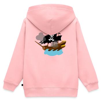 Bateau pirate en mer - Sweat Premium à capuche zippé enfant bio - rose - Dos - AI Model Kid Female (0cm)