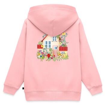 villa colorée avec jardin luxuriant - Une maison de rêve - Sweat Premium à capuche zippé enfant bio - rose - Dos - AI Model Kid Female (0cm)