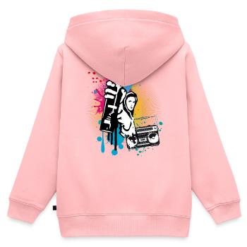 pulvérisateur de motifs d’art de rue cool avec ghetto blaster - Sweat Premium à capuche zippé enfant bio - rose - Dos - AI Model Kid Female (0cm)