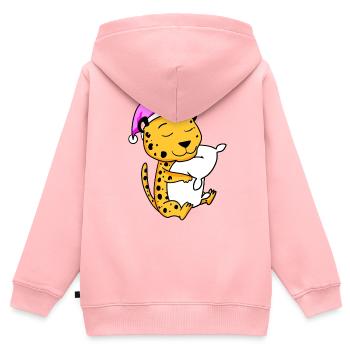 Guépard avec oreiller et bonnet de couchage - Sweat Premium à capuche zippé enfant bio - rose - Dos - AI Model Kid Female (0cm)