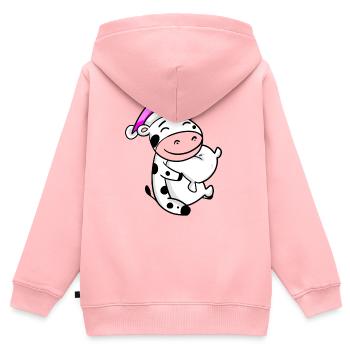Vache avec oreiller et bonnet de couchage - Sweat Premium à capuche zippé enfant bio - rose - Dos - AI Model Kid Female (0cm)