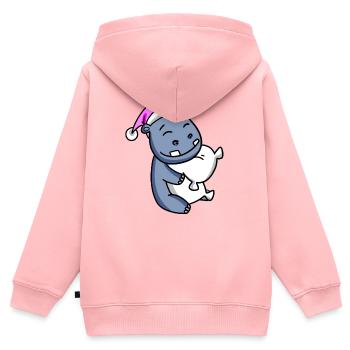 Hippopotame avec oreiller et bonnet de couchage - Sweat Premium à capuche zippé enfant bio - rose - Dos - AI Model Kid Female (0cm)