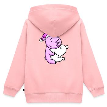 Cochon avec oreiller et bonnet de couchage - Sweat Premium à capuche zippé enfant bio - rose - Dos - AI Model Kid Female (0cm)