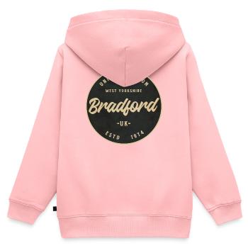 Bradford Vintage Circular Badge - Kinder Premium Organic Zip Hoodie - Rosa - Hinten - AI Model Kid Female (0cm)