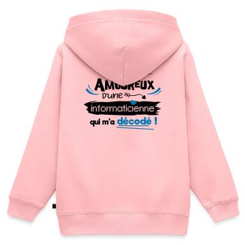 Amoureux d'une informaticienne ! humour geek - Sweat Premium à capuche zippé enfant bio - rose - Dos - AI Model Kid Female (0cm)