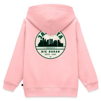 Jakarta Skyline Vintage Abzeichen - Kinder Premium Organic Zip Hoodie - Rosa - Hinten - AI Model Kid Female (0cm)
