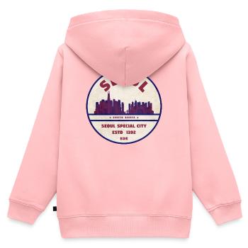 Seoul Skyline Vintage Badge - Kinder Premium Organic Zip Hoodie - Rosa - Hinten - AI Model Kid Female (0cm)